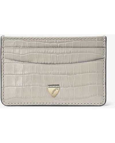 Aspinal of London Slimline Croc-embossed Grained-leather Credit-card Holder - White