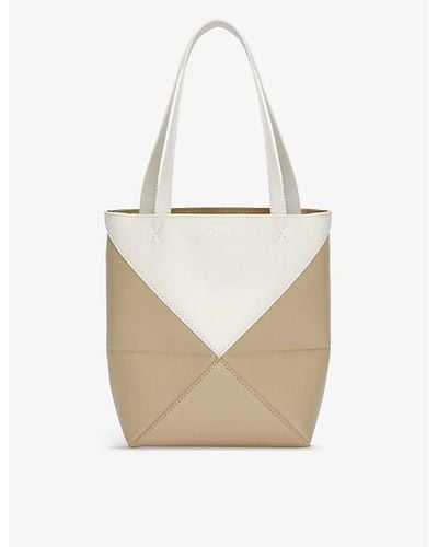 Loewe Puzzle Fold Mini Leather Tote Bag - White