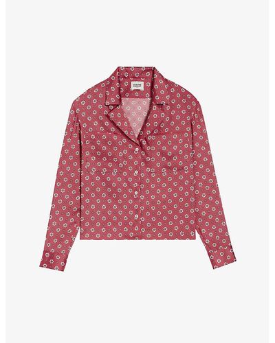 Claudie Pierlot Marguerite Graphic-print Long-sleeve Woven Blouse - Red