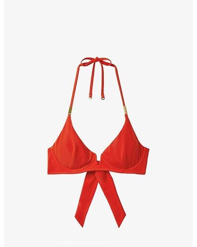 Reiss Aubrey Halterneck Stretch-nylon Bikini Top - Red
