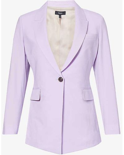 Theory Notched-lapel Single-breasted Wool-blend Blazer - Purple
