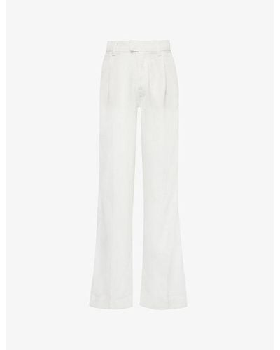 7 For All Mankind Pleated Straight-leg Mid-rise Woven Pants - White