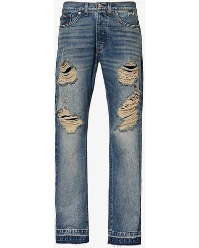Rhude Beach Bum Distressed Regular-fit Straight-leg Jeans - Blue