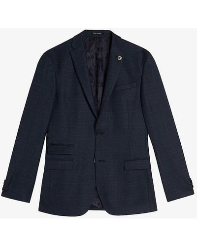 Ted Baker Cromjs Check-pattern Stretch Wool-blend Jacket - Blue