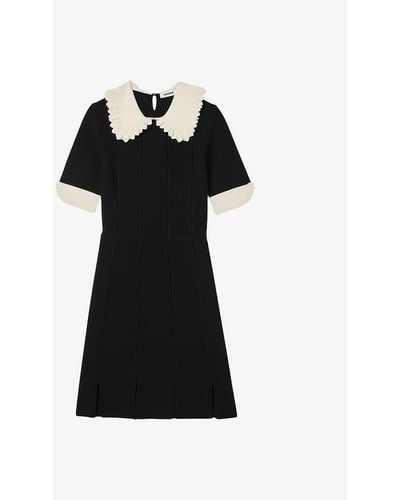 Sandro Caline Scallop-trim Knitted Mini Dress - Black