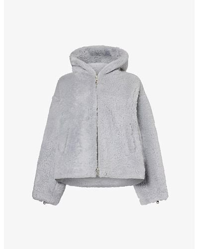 Cole Buxton Soft-curl Hooded Shearling Jacket - Gray
