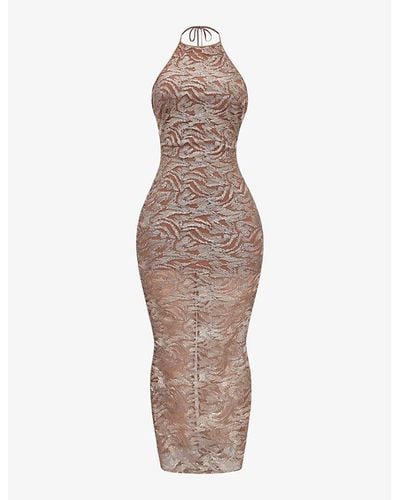 House Of Cb Giada Sequin-embroidered Woven Maxi Dress - Brown