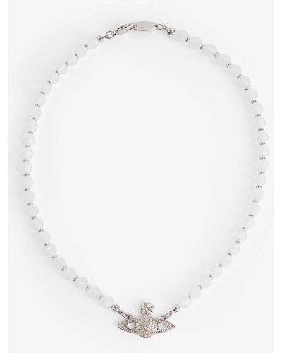 Vivienne Westwood Messaline Silver-tone Brass And Crystal-embellished Choker Necklace - White