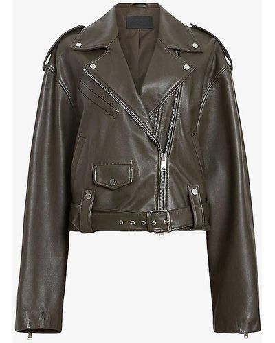 AllSaints Dayle Oversized Leather Biker Jacket - Multicolour