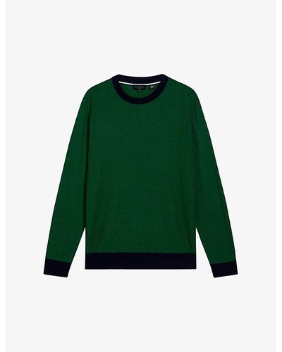 Ted Baker Capab Slim-fit Contrast-trim Wool-blend Sweater - Green