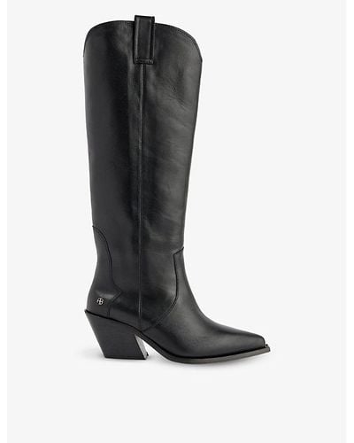 Anine Bing Tania Leather Knee-high Heeled Boots - Black