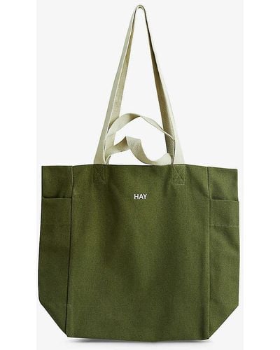 Hay Everyday Logo Text-print Organic-cotton Tote Bag - Green