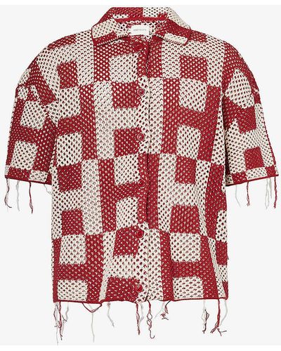 Honor The Gift Crochet Brand-pattern Cotton-blend Knitted Shirt - Red