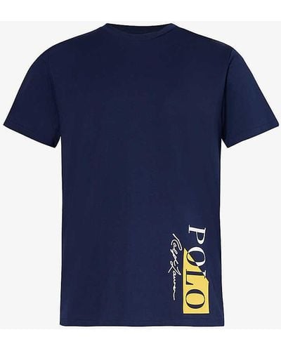 Polo Ralph Lauren Logo Text-print Cotton-blend Jersey T-shirt - Blue