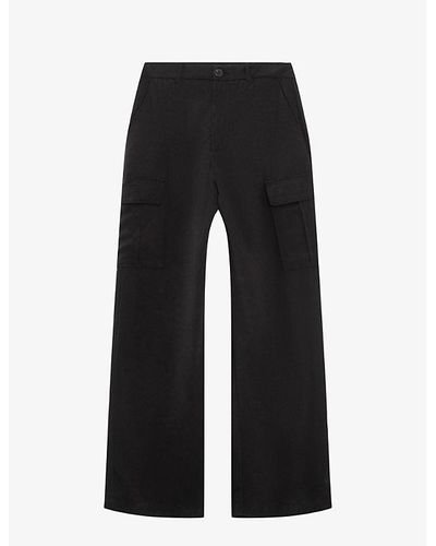 IKKS Cargo-pocket Straight-leg High-rise Woven Pants - Black