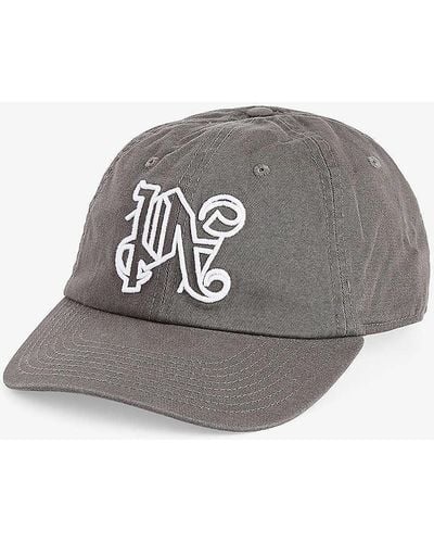 Palm Angels Monogram-embroidered Cotton-twill Cap - Grey