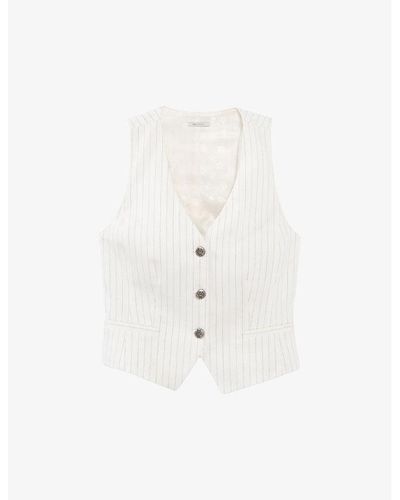 IKKS Pinstripe-pattern V-neck Stretch-cotton Waistcoat X - White