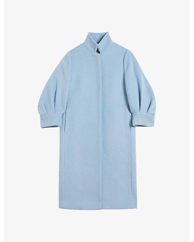 Ted Baker Sairse Pleated-sleeve Wool-blend Coat - Blue