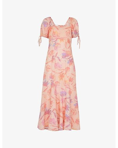 Whistles Floral-print Fitted Woven Midi Dress - Pink