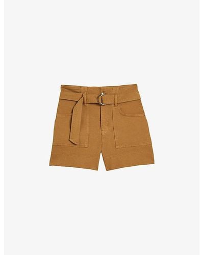 Ted Baker Selda Belted-waist High-rise Stretch-cotton Shorts - Natural