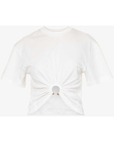 Rabanne Ruched Asymmetric-hem Cotton T-shirt - White