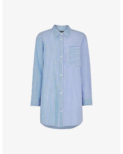 Whistles Millie Stripe Oversized Cotton Shirt - Blue