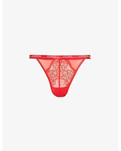 Lounge Underwear Royal High-rise Floral-lace Stretch Recycled-polyamide-blend Thong - Red