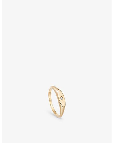 Astley Clarke Celestial Orbit 18ct Yellow Gold-plated Vermeil Sterling Silver And White Sapphire Signet Ring - Metallic