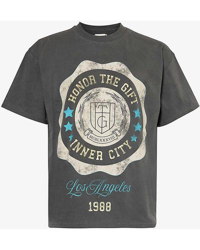 Honor The Gift Seal Graphic-print Cotton-jersey T-shirt - Grey
