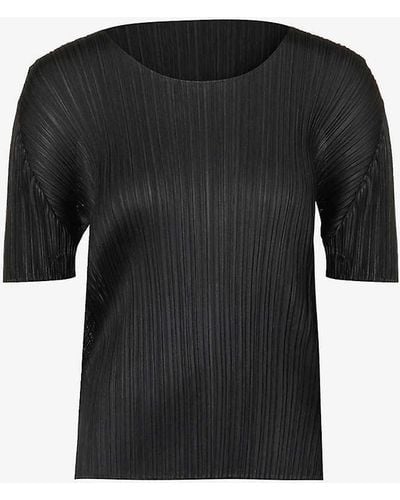 Pleats Please Issey Miyake Basics Round Neck Pleats Knitted T-shirt - Black