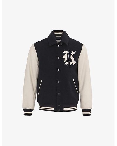 IKKS Logo-embroidered Collared Wool-blend Jacket Xx - Blue