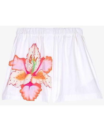 Maje Floral-print Loose-fit Cotton Shorts - White
