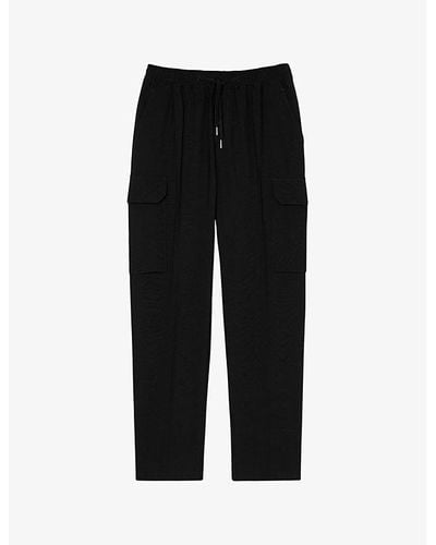 Sandro Patch-pocket Elasticated-waist Stretch-wool Cargo Pants Xx - Black