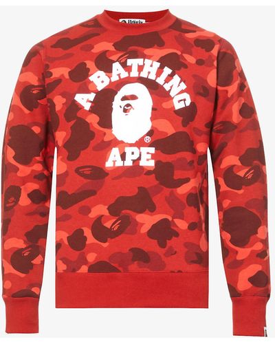 A Bathing Ape University Camouflage-print Cotton-jersey Sweatshirt - Red