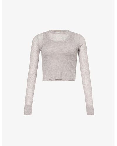 ADANOLA Layered Long-sleeved Knitted Top - White