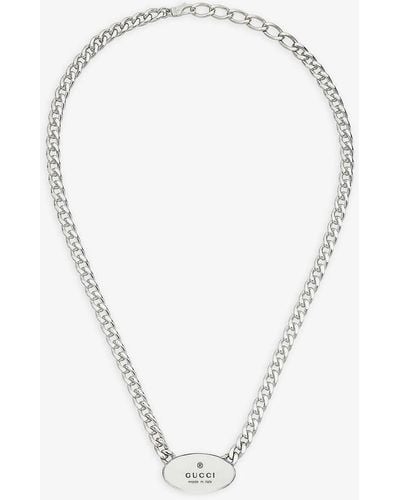 Gucci Trademark Engraved Sterling- Necklace - White