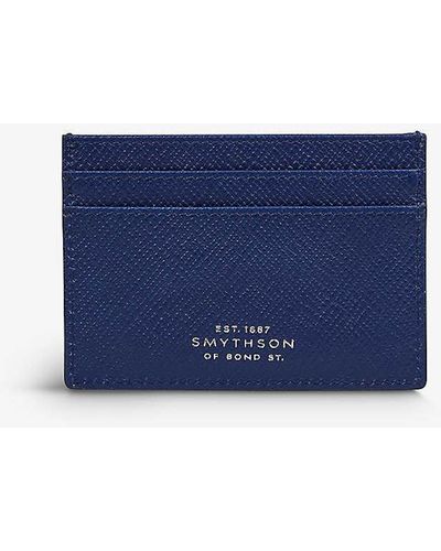 Smythson Panama Calfskin-leather Card Holder - Blue