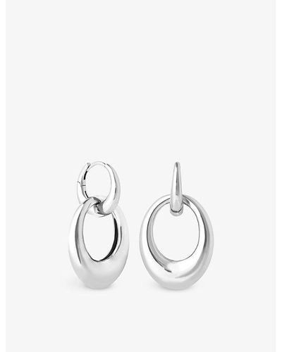 Astrid & Miyu Dome Linked Rhodium-plated Recycled Sterling- Hoop Earrings - White
