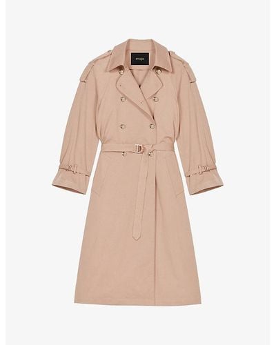 Maje Grenchie Relaxed-fit Belted-waist Stretch-cotton Trench Coat - Natural
