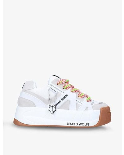 Naked Wolfe Slide Leather, Suede And Mesh Platform Sneakers - White