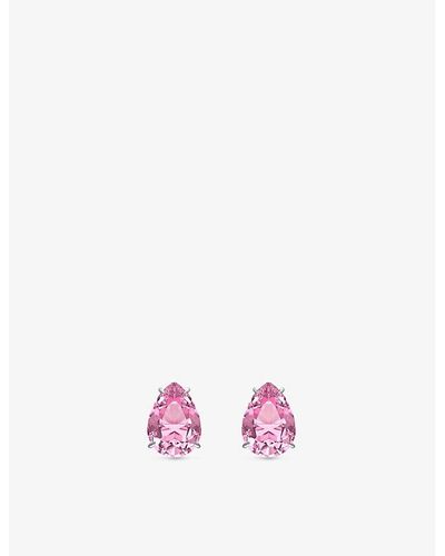 Swarovski Gema Rhodium-plated Metal And Teardrop-cut Crystal Stud Earrings - Pink