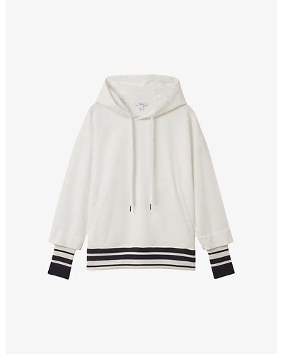 Reiss Vy/ivory Lexi Striped Stretch-woven Hoody - White