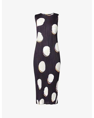 Pleats Please Issey Miyake Abstract-pattern Round-neck Knitted Midi Dress - Blue