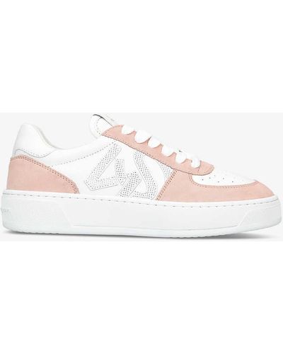 Stuart Weitzman Sw Courtside Monogram Leather And Suede Trainers - Natural