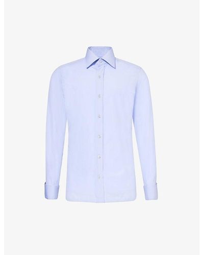 Tom Ford Straight-yoke Spread-collar Slim-fit Cotton-poplin Shirt - Blue