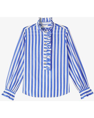LK Bennett Camille Striped Cotton And Silk-blend Shirt - Blue