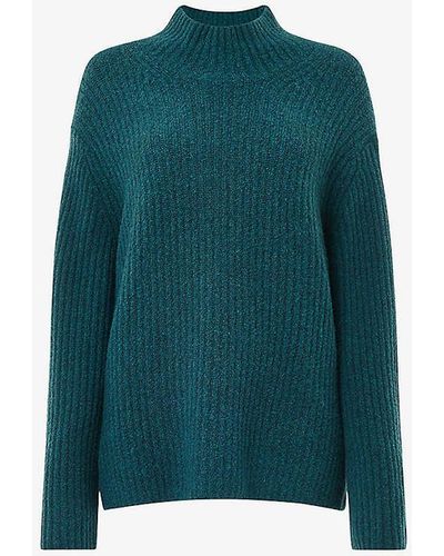 Whistles Funnel-neck Ribbed Recycled Wool-blend Jumper - Green