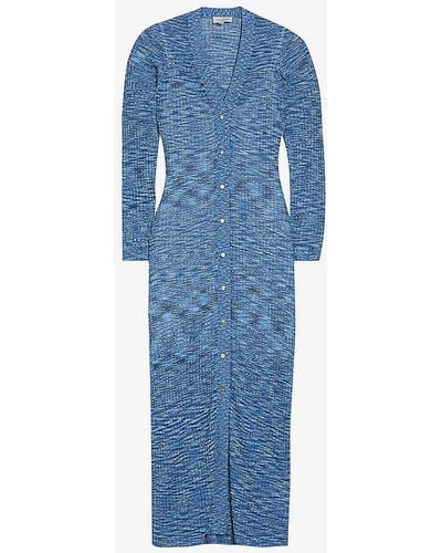 Ted Baker Omaaa Textured-weave V-neck Knitted Cardigan - Blue