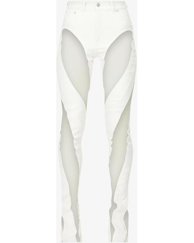 Mugler Sheer-panel Skinny Mid-rise Stretch-denim Jeans - White