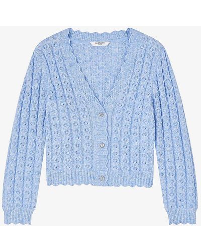 LK Bennett Coleen Cable-weave Knitted Cardigan X - Blue